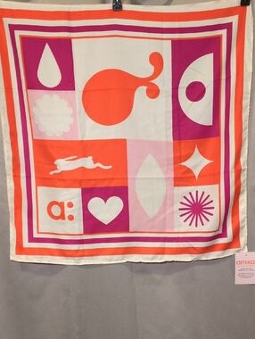 amika Pink, Orange & White Graphic Square Scarf
